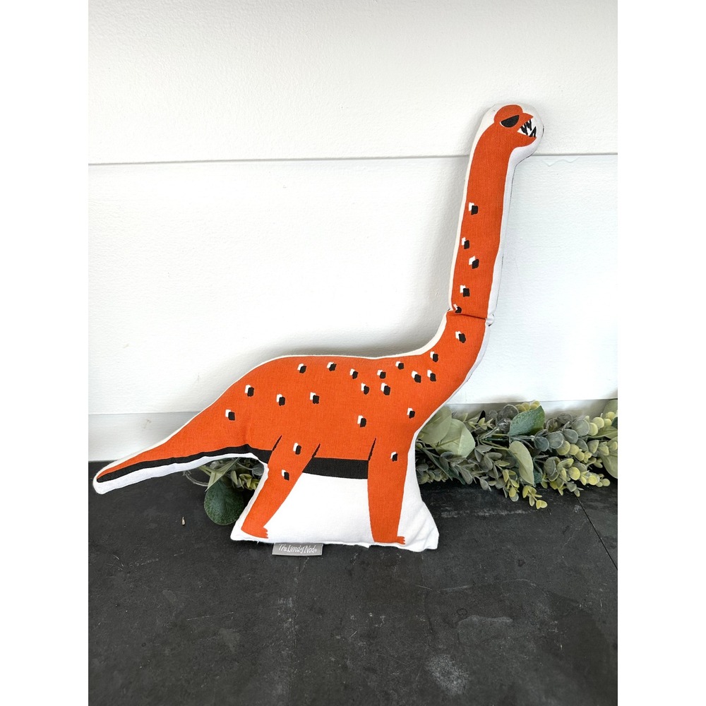 Land of Nod orange dinosaur throw pillow boys bedroom bed accent nursery dino